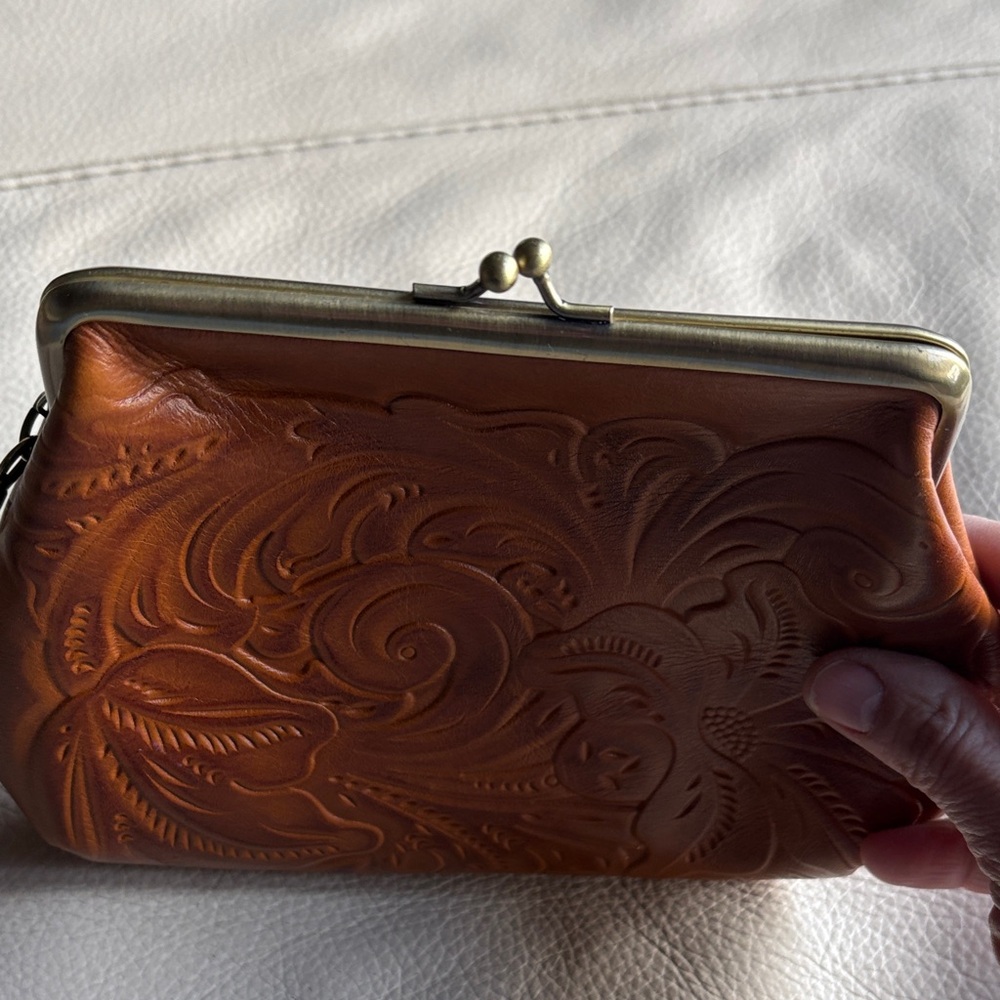 Patricia Nash Embossed Leather Kiss-Lock Clutch - Brown - Picture 2 of 7